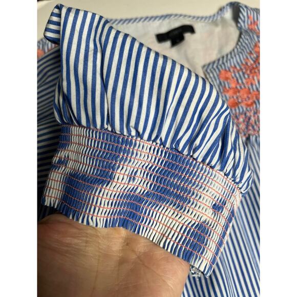 J.Crew Re-Imagined Boho Dress S Blue White Striped Embroidered Cotton Peasant - Picture 10 of 14